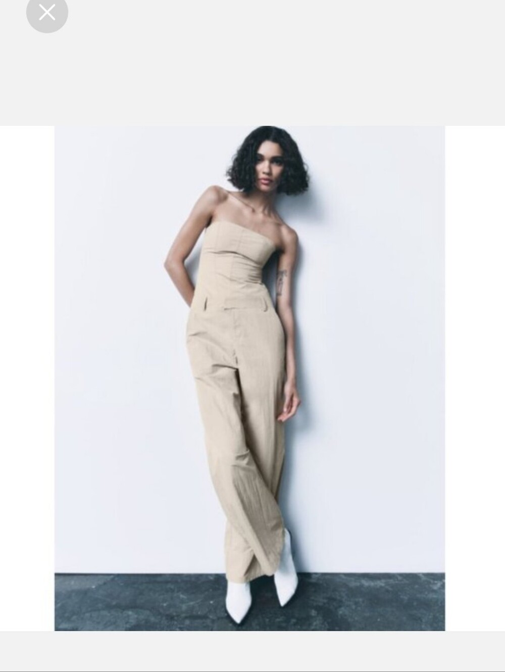 Zara Neutral Strapless Wide-Leg Jumpsuit - Light Beige - Picture 4 of 6